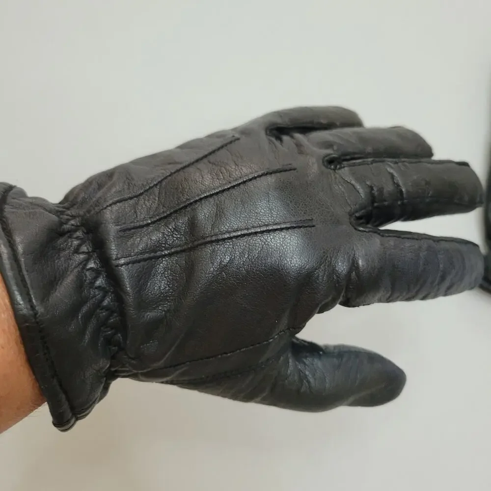 Women's Black Leather Cashmere Lined Soft Gloves Size M
